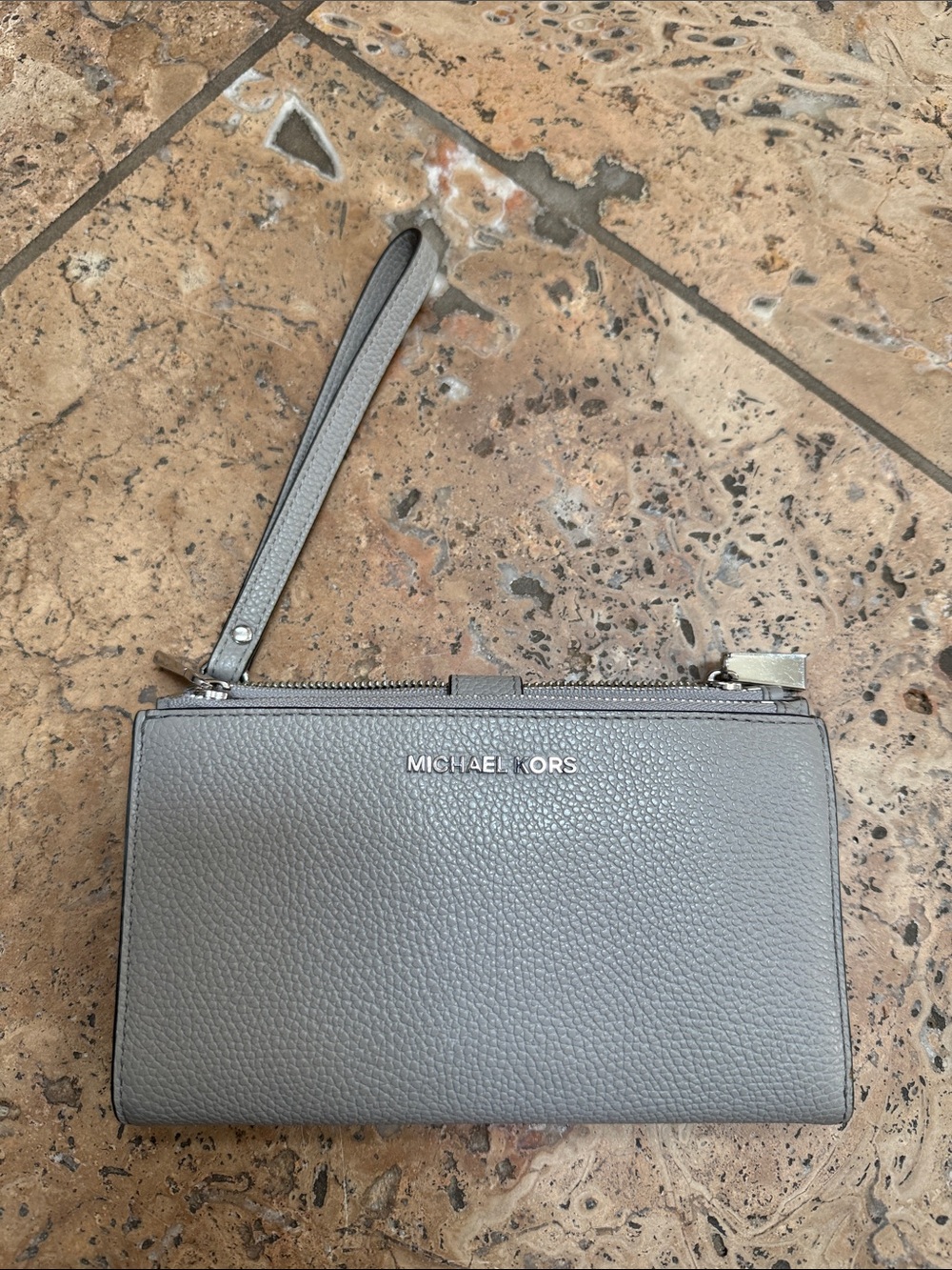 Michael Kors Gray Pebbled Leather Wristlet Clutch